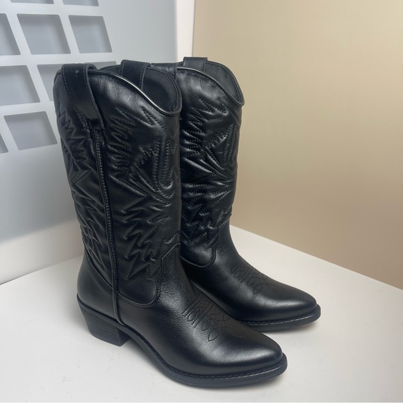 Steve Madden HAYWARD BLACK LEATHER boots Western Cowboy Boots Cowgirl Sz 6.5 - Picture 3 of 12